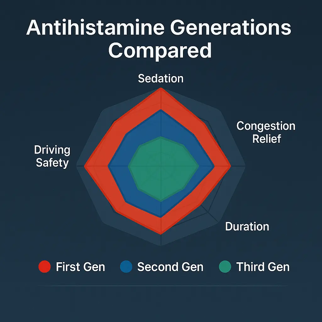 antihistamine generations radar chart comparison allerfreelifestyle