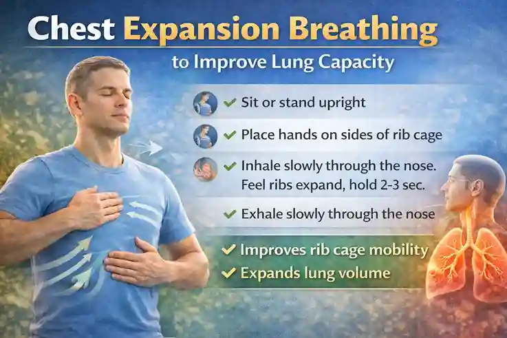 • Chest expansion breathing exercise to improve lung capacity and rib cage mobility
