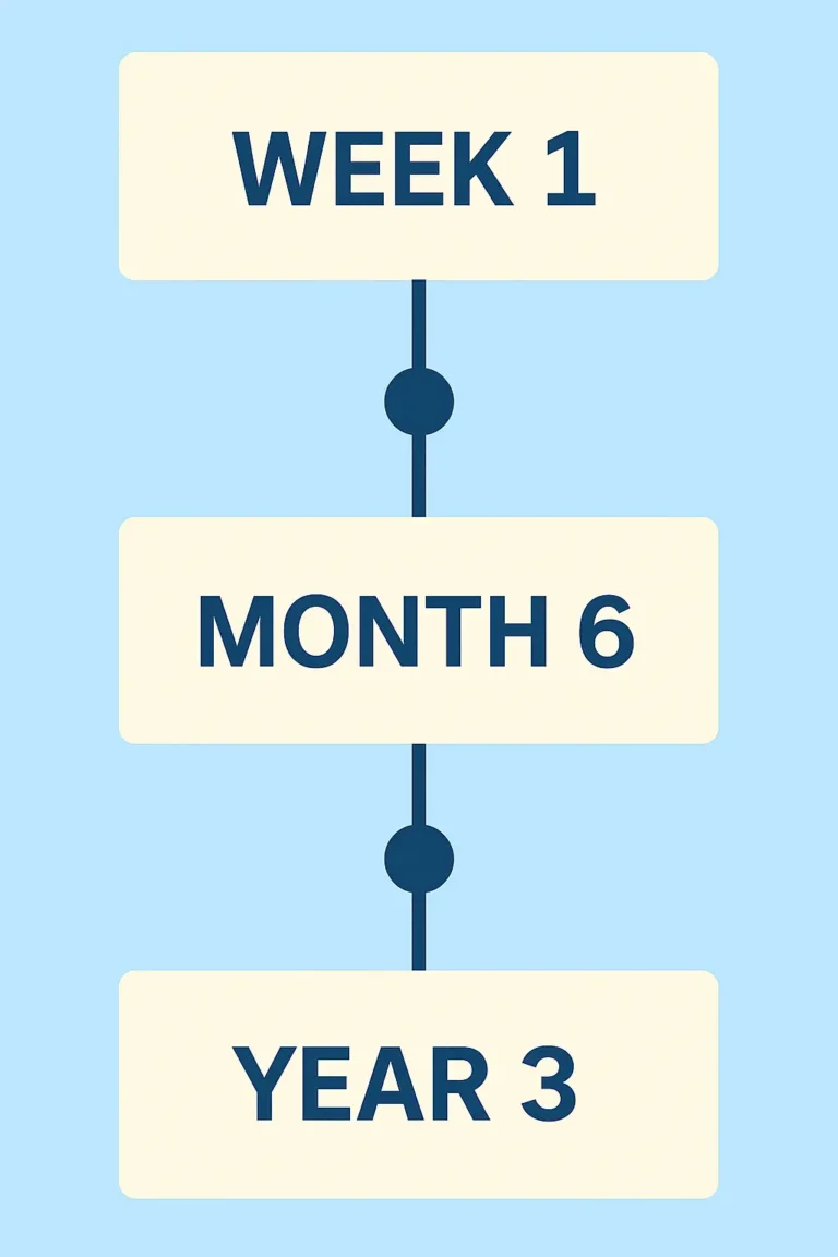 Immunotherapy timeline showing progress from week 1 to month 6 and year 3 in allergic rhinitis treatment