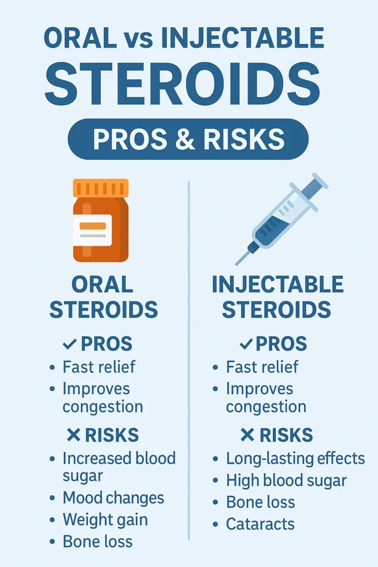 Comparison of oral and injectable steroids showing benefits and risks for severe allergic rhinitis treatment
