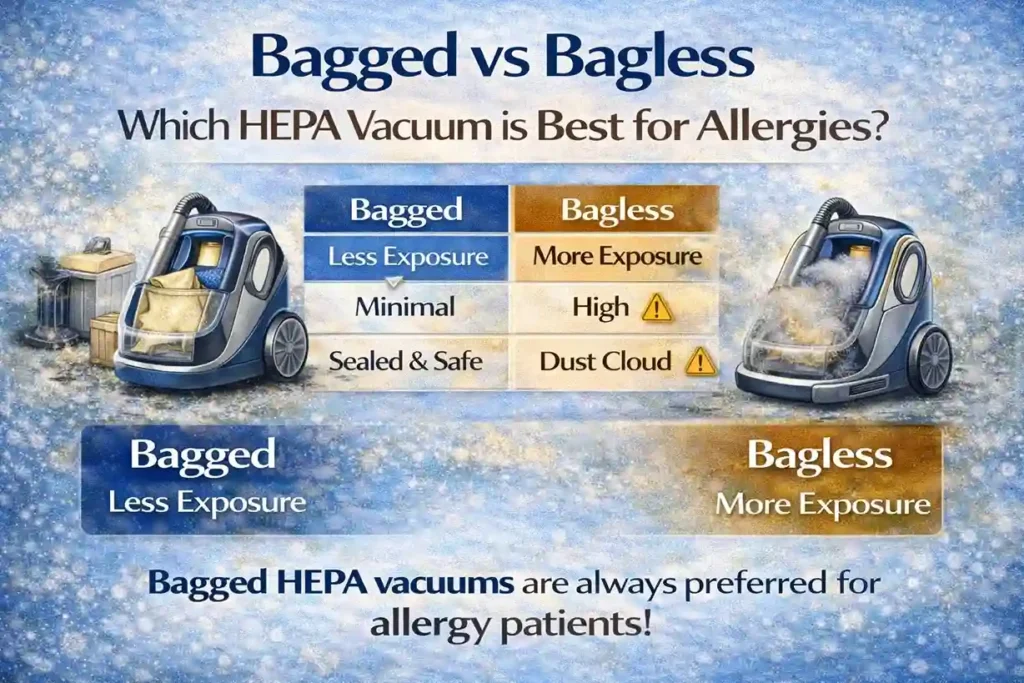 2 bagged vs bagless hepa vacuum allergy comparison infographic