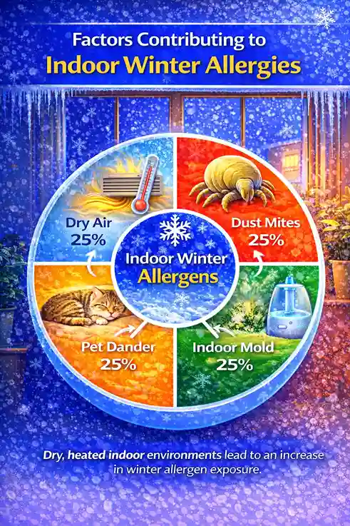 indoor winter allergens pie chart infographic