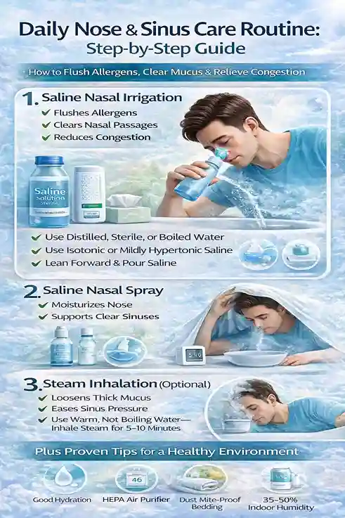 2.daily nose sinus care routine step by step infographic