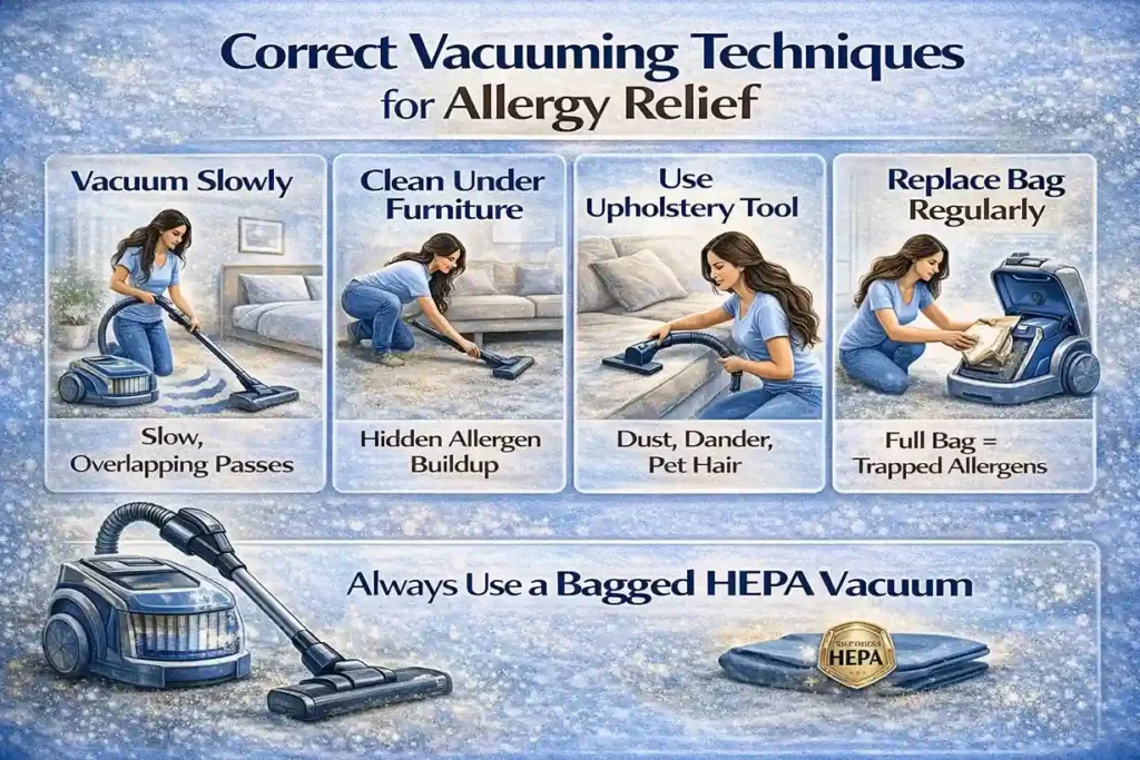 4 correct vacuuming technique for allergy relief hepa infographic
