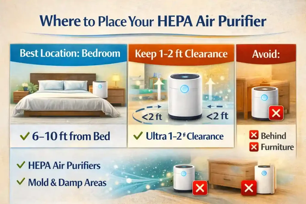 4 where to place hepa air purifier bedroom placement infographic