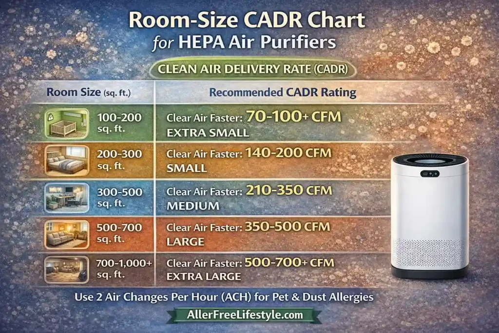 4room size cadr chart for hepa air purifiers