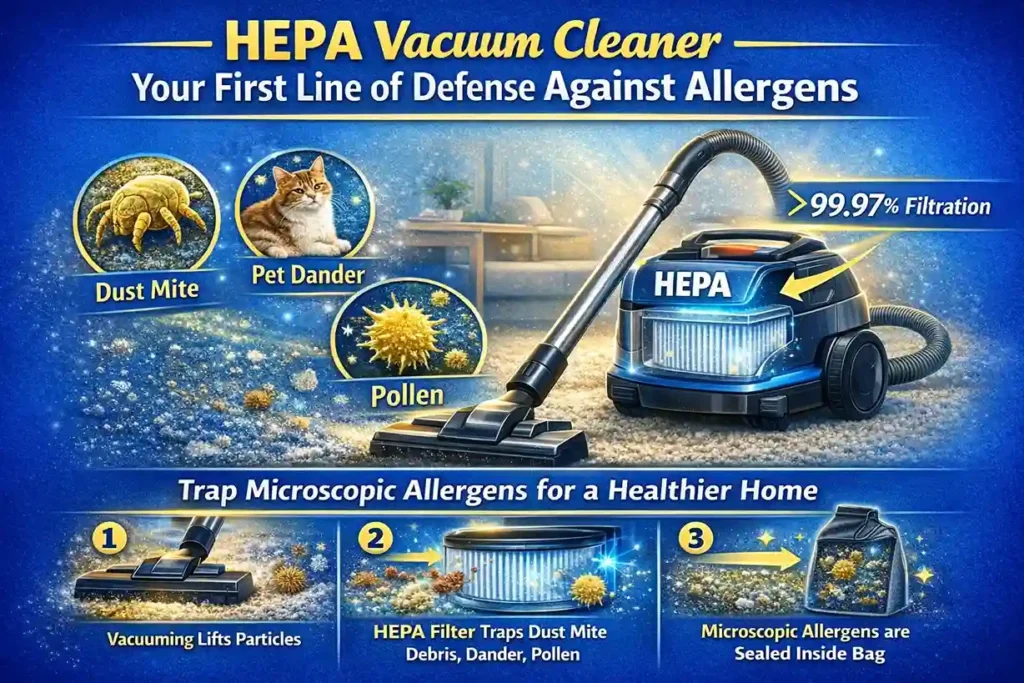 1 hepa vacuum cleaner first line of defense infographic