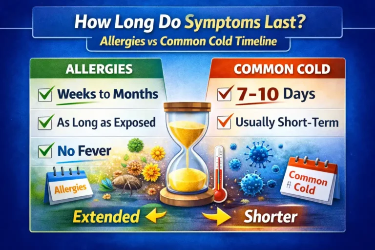 3 allergies vs common cold symptom duration timeline.