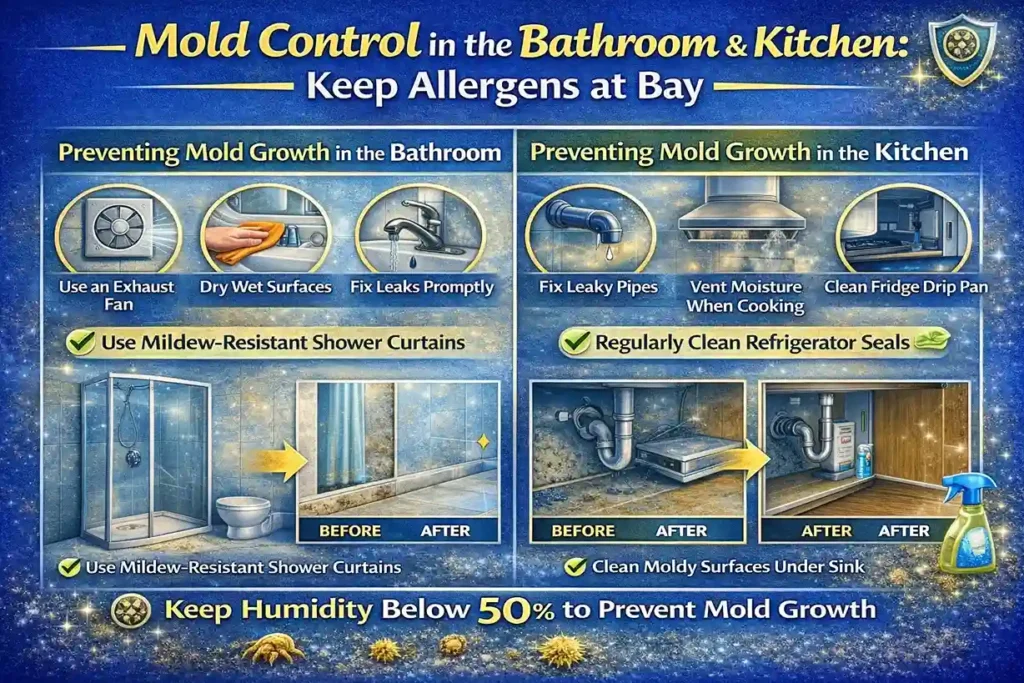 4 mold control in the bathroom kitchen keep allergens at bay infographic