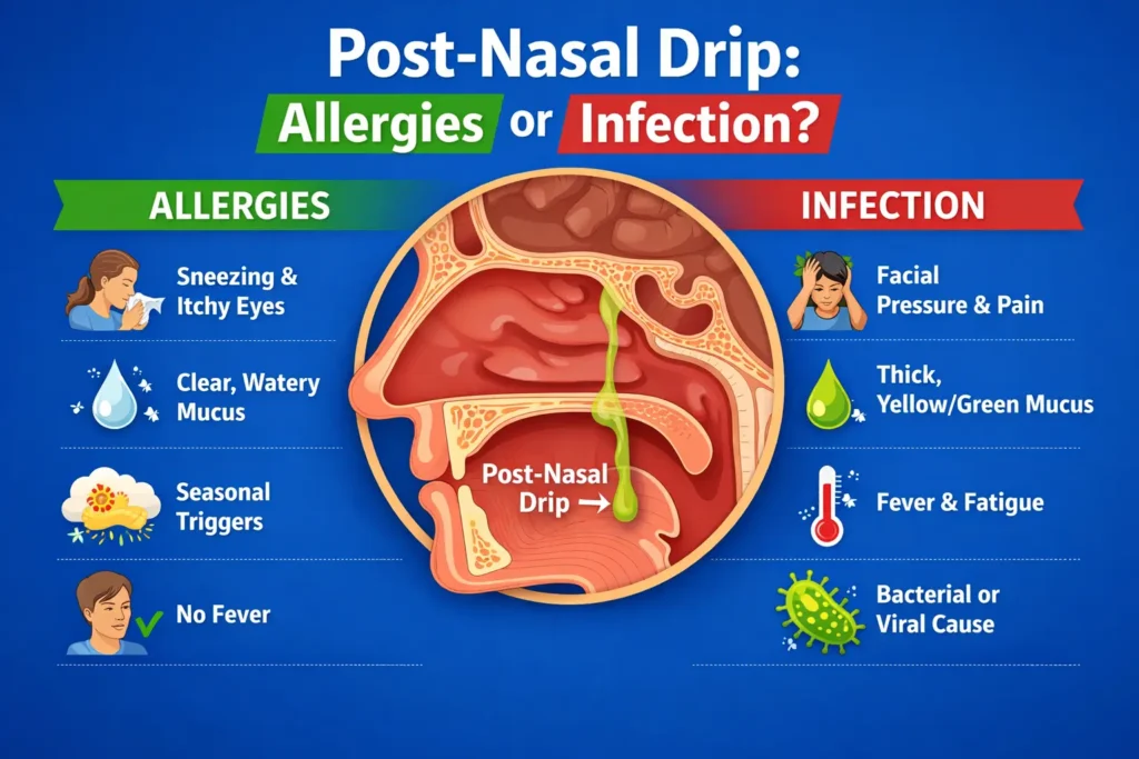 1 post nasal drip allergies or infection infographic