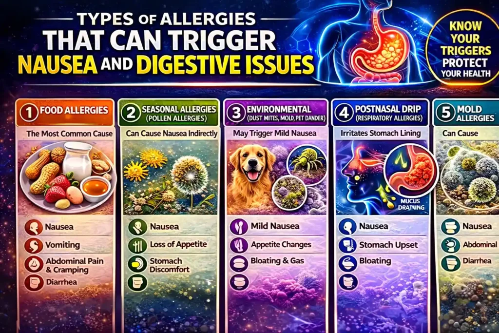 1 types of allergies that can trigger nausea and digestive issues infographic
