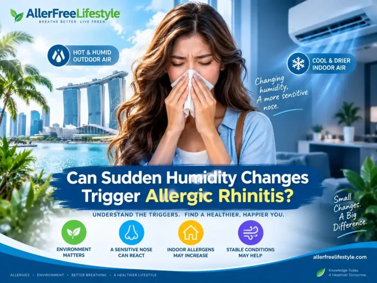 Woman with rhinitis symptoms during sudden humidity change between outdoor and air-conditioned spaces