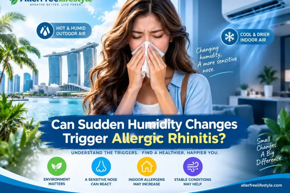 Woman with rhinitis symptoms during sudden humidity change between outdoor and air-conditioned spaces